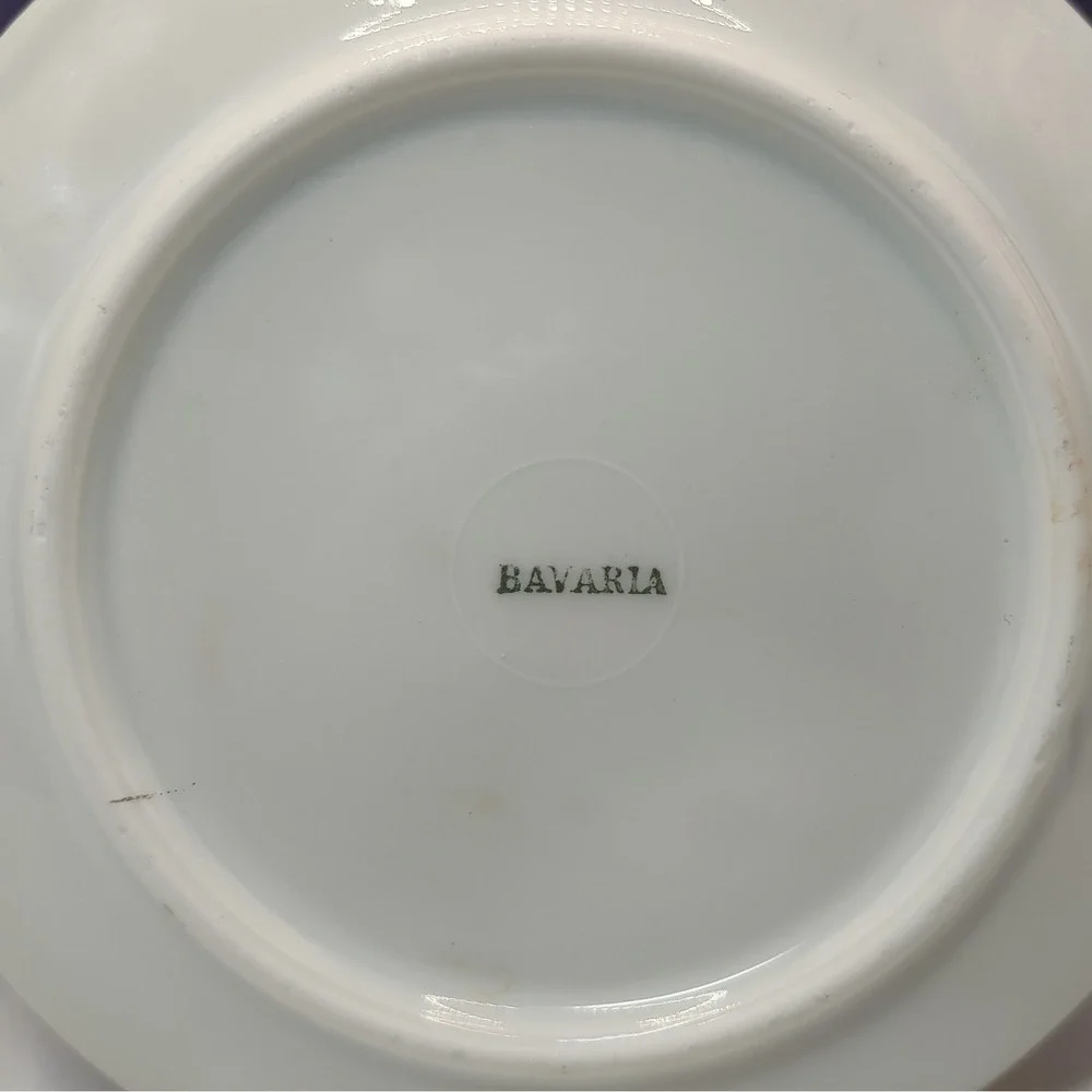 Antique Bavaria Nappy Lemon Dish Blue Hand‎ Painted Floral Gold Trim Handle SEE